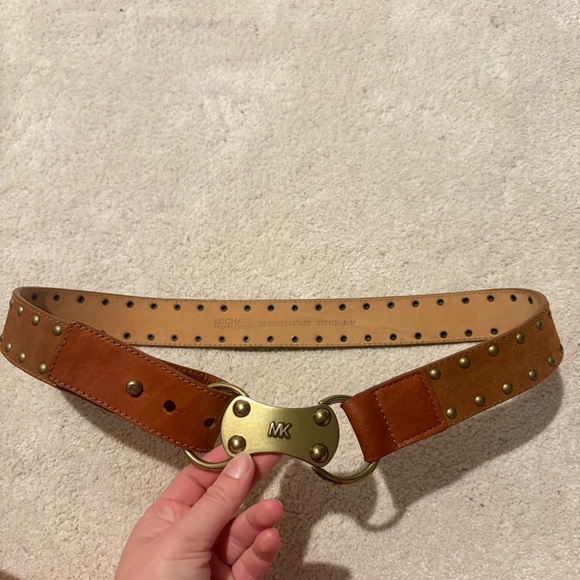 Michael Kors Tan Genuine Leather Studded Belt #62 - Picture 2 of 6